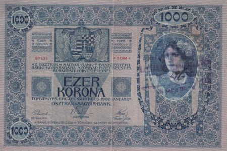 Yougoslavie 1000 Kronen - Femme - Armoiries - Timbre (texte en serbe) - 1919 - P.10