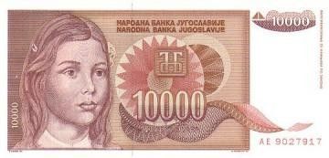 Yougoslavie 10000 Dinara Jeune Fille