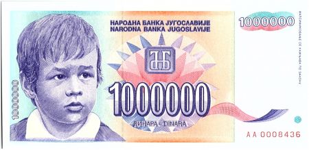 Yougoslavie 1000000 dinara - Enfant et fleur - 1993