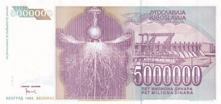 Yougoslavie 5 000 000 Dinara - Nikola Tesla - 1993