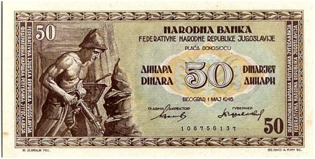 Yougoslavie 50 Dinara - Mineur - 1946