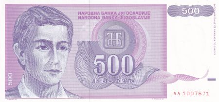 Yougoslavie 500 Dinara - Jeune homme - 1992 - Série AA - P.113