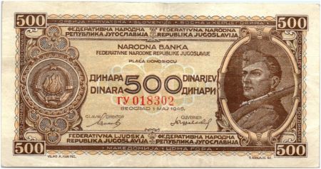 Yougoslavie 500 Dinara Soldat - Labour 01-05-1946