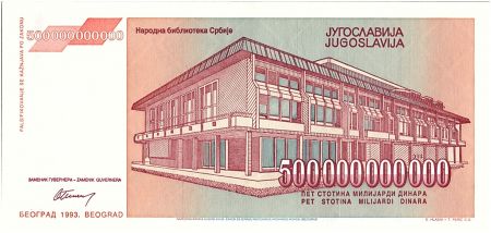 Yougoslavie 500 Milliards de Dinara - J. Zmaj poète  - 1993