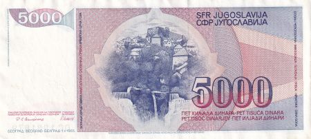 Yougoslavie 5000 Dinara J. B. Tito - Jajce en Bosnie 1985 - Série DC