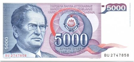 Yougoslavie 5000 Dinara J. B. Tito - Jajce en Bosnie 1985
