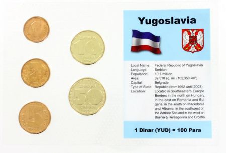 Yougoslavie Blister 5 monnaies YOUGOSLAVIE (1 dinar à 50 dinara)