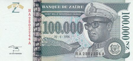 Zaïre 100000 Nvx Zaires -  Président Sese Seko Mobutu - Valeur faciale - 1996