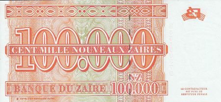 Zaïre 100000 Nvx Zaires -  Président Sese Seko Mobutu - Valeur faciale - 1996