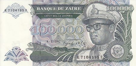 Zaïre 100000 Zaires -  Président Sese Seko Mobutu - Coupole - 1992