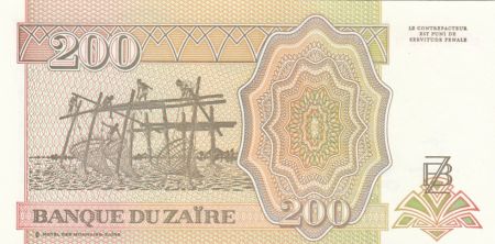 Zaïre 200 Nvx Zaires Zaires, Pdt Mobutu - Pêche sur pilotis - 1994