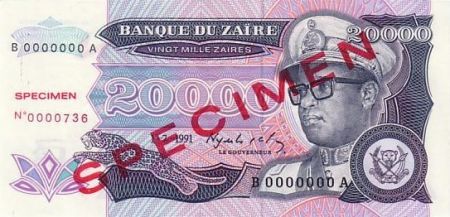Zaïre 20000 Zaire Pdt Mobutu - Banque du Zaïre - 1991