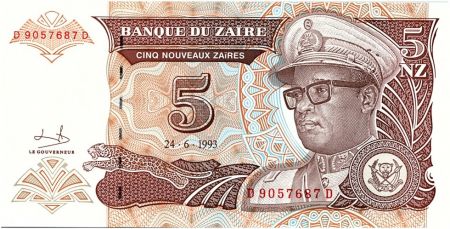Zaïre 5 Nvx Zaires 1993 - Pdt Mobutu, Bâtiment du Domed