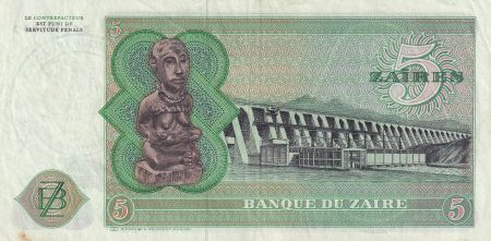 Zaïre 5 Zaire - Pdt Mobutu - Barrage - 1977 - Waka - P.R3c