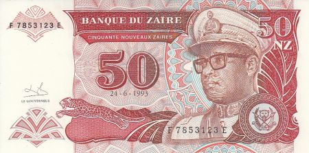 Zaïre 50 Nvx  Zaires - Président Sese Seko Mobutu - Barrage hydroélectrique - 1993