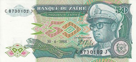 Zaïre 50 Zaïres - 1988 - Président Sese Seko Mobutu - Pêche traditionnelle