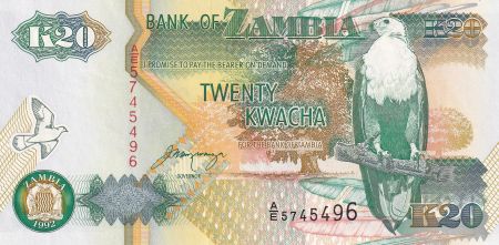 Zambie 20 Kwacha - Aigle - Batiment gouvernemental - 1992 - P.36b