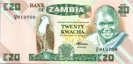 Zambie 20 Kwacha Pres K. Kaunda - Femme, récolte - 1988