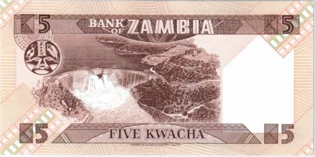 Zambie 5 Kwacha Prés. K. Kaunda - Barrage - 1988