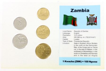 Zambie Blister 5 monnaies ZAMBIE (25 ngwee à 10 kwacha)