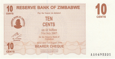 Zimbabwe 10 Cents - Chiremba - Marron - Valeur faciale - 2006