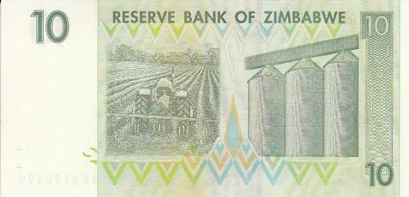 Zimbabwe 10 Dollars - Chiremba - Vert forte - Tracteur - Cilos - 2007 (2008)