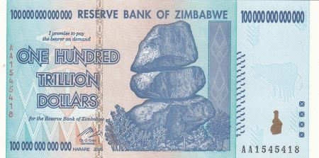Zimbabwe 100 000 000 000 000 Dollars 2008 - Chutes d\'eau, buffle