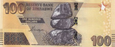 Zimbabwe 100 Dollars - Chiremba - Eléphant, cascade - 2020 (2021) - Série AB - P.NEW