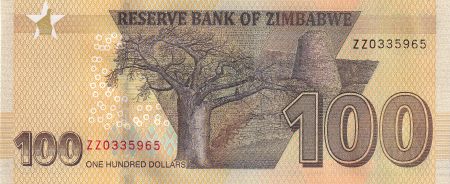 Zimbabwe 100 Dollars - Chiremba - Eléphant, cascade - 2020 (2021) - Série ZZ - Remplacement - P.NEW