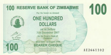 Zimbabwe 100 Dollars Montagne - 2006