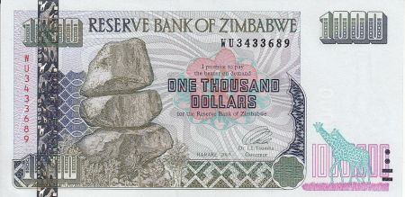 Zimbabwe 1000 Dollars - Chiremba - Éléphants - 2003