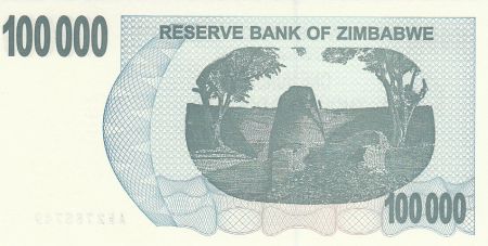 Zimbabwe 100000 Dollars - Chiremba - Bleu et vert - Ruines - 2006