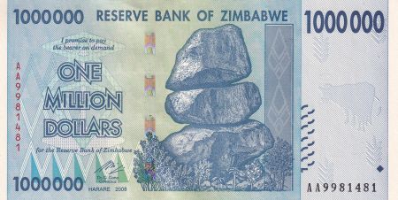 Zimbabwe 1000000 Dollars - Chiremba - Buffle - 2008 - Série AA - P.77
