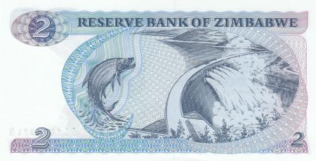 Zimbabwe 2 Dollars 1980 - Shiremba Monument, Buffle, Poisson, Barrage - Salisbury