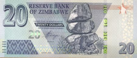 Zimbabwe 20 Dollars - Chiremba - Eléphant, cascade - 2020 (2021) - P.NEW