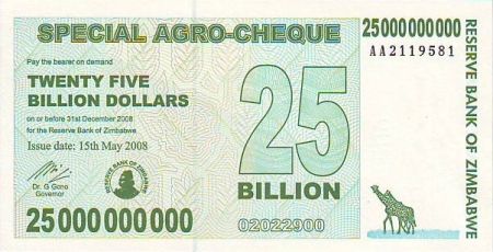 Zimbabwe 25 Millard de $, Girafes, Silo - 2008