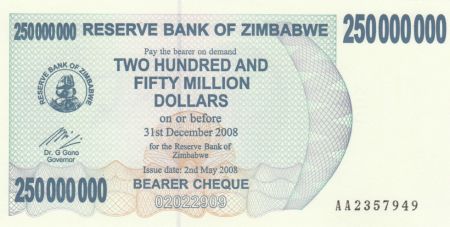 Zimbabwe 250 Million de $, Eléphants, chutes - 2008