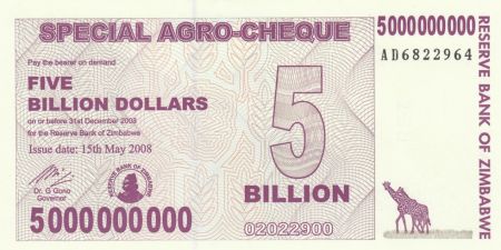 Zimbabwe 5 Millard de $, Girafes, Silo - 2008