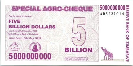 Zimbabwe 5 Millard de $, Girafes, Silo