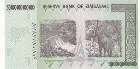 Zimbabwe 50 000 000 000 000 Dollars 2008 - Chiremba, Barrage, Eléphant