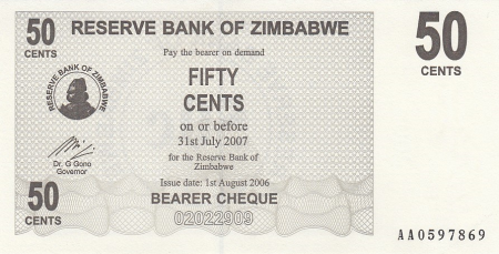 Zimbabwe 50 Cents - Chiremba - Noir - Valeur faciale - 2006