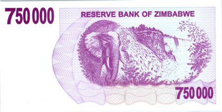 Zimbabwe 750000 Dollars Eléphant et cascades - 2007